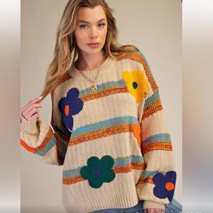 Easel Striped Patch Knit Sweater Pullover NWT